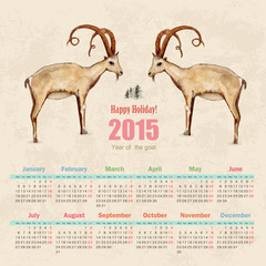calendar for 2015. watercolor painting of goat