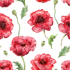 Fototapeta premium seamless texture with watercolor painting of poppies