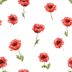 seamless texture with watercolor painting of poppies