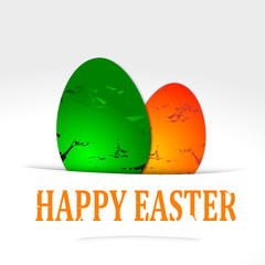 Two colored eggs with the words Happy Easter - vector svg