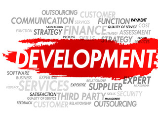 Word cloud of DEVELOPMENT related items, presentation background