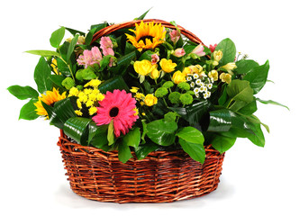 Basket of flowers and greens
