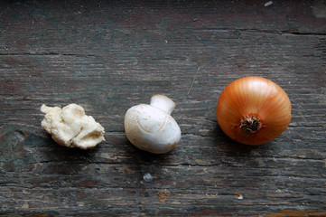 food ingredients on wooden table