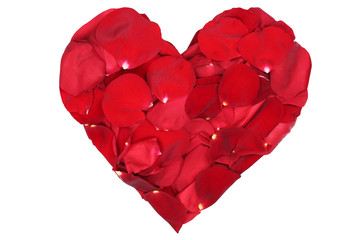 Fototapeta na wymiar Herz aus Blüten von rote Rosen Thema Liebe zum Valentinstag ode