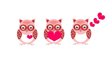 Three valentine's owls