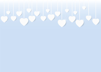 valentine card white hearts hanging blue background portrait