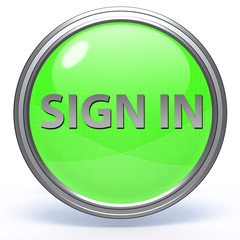 sign in circular icon on white background