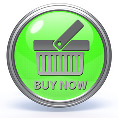 Buy now circular icon on white background