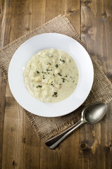 potato leek soup in a soup dish