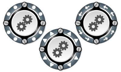 Set of three icons with perforated ring and cogwheels