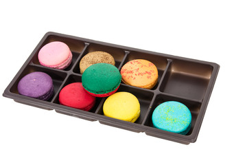 traditional french colorful macarons in   a box