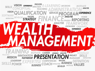 Word cloud of Wealth Management related items, vector