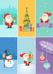 Set of Christmas and New Year greeting cards