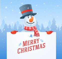 Snowman with banner christmas vector background