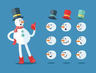 Funny snowman. Cartoon vector set
