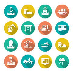 Set flat icons of seaport