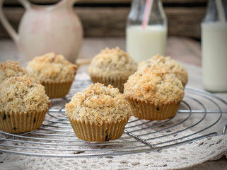 Chocolate chip muffins with coconut streusel