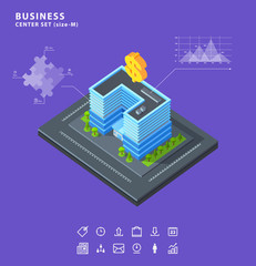 Set business isometric building icons diagrams