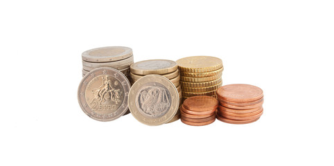 Stack of Greek Euro coins
