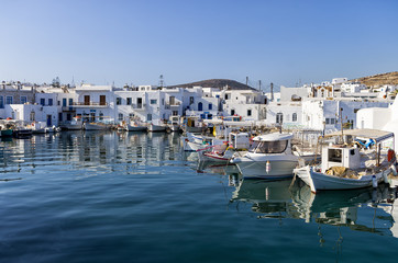 Fototapeta na wymiar Small port in Naoussa village, Paros island, Greece