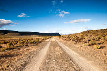 a farm road cutting through a semi arid landscape