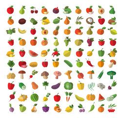 Food. Fruit and vegetables. Set of colored icons
