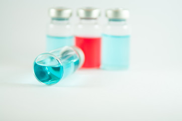 Blue liquid in injection vials