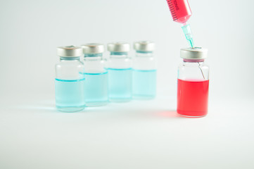 Action of liquid pump from vial by syringe