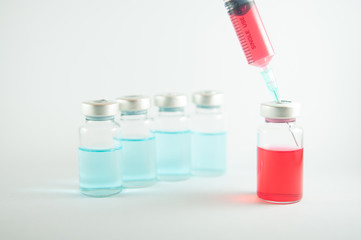 Action of liquid pump from vial by syringe