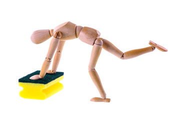 Wooden dummy when cleaned with a sponge
