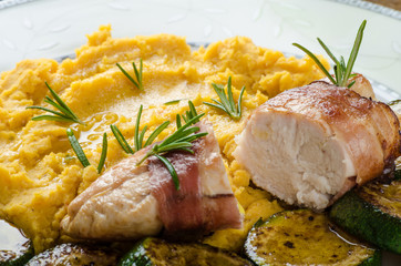 Chicken Breast with Black Forest ham and pea puree