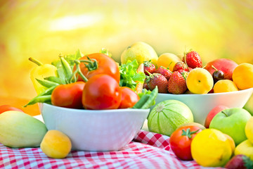 Fototapeta na wymiar Fresh organic fruits and vegetables