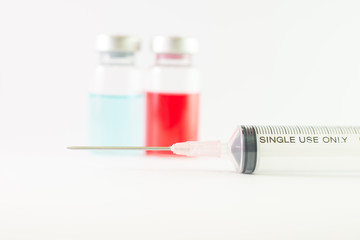 Disposable syringe and medicine ampule show pharmacuetical conce