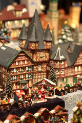 xmas card with old town at Christmas eve