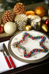 Serving Christmas table close-up