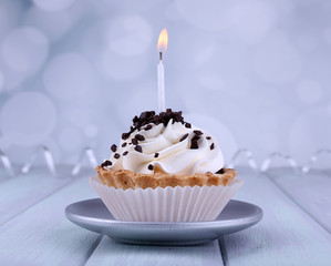 Birthday cup cake with candle