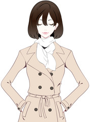 Fototapeta premium 女性 トレンチコート 目を閉じる
