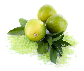Fresh lime with sea crystals isolated on white