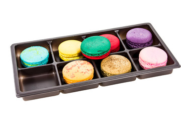 traditional french colorful macarons in   a box