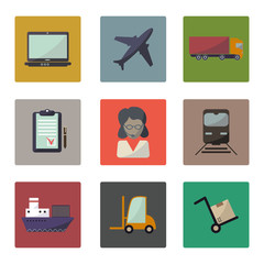 Flat shipping and cargo icon set