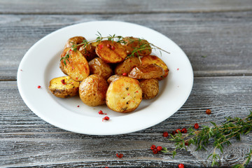 Baked potatoes with greens