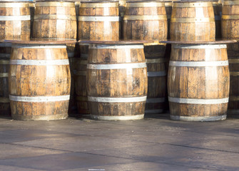 Stack of  wooden barrels