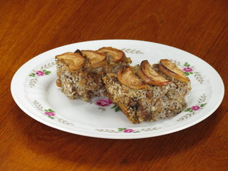 Cake with apples on plate - vegan cake