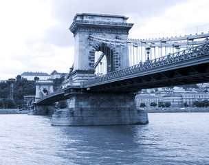 Chain bridge Budapest Hungary, - cyanotype