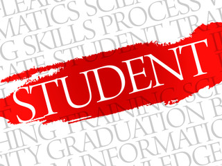 STUDENT. Word education collage on gray vector background