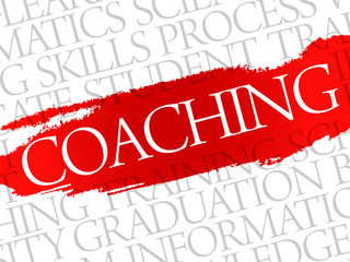 COACHING. Word education collage on gray vector background
