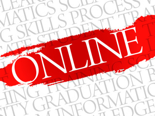 ONLINE. Word education collage on gray vector background