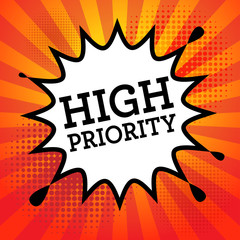 Comic book explosion with text High Priority, vector