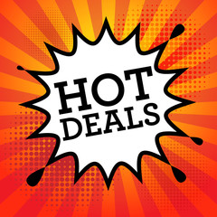 Comic book explosion with text Hot Deals, vector