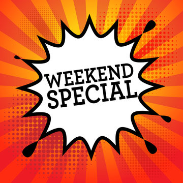 Comic book explosion with text Weekend Special, vector